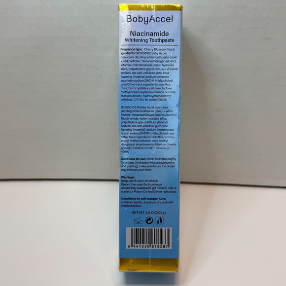 BobyAccel Niacinamide Whitening Toothpaste Cherry Blossom Peach 3.5oz New Sealed - Picture 3 of 4